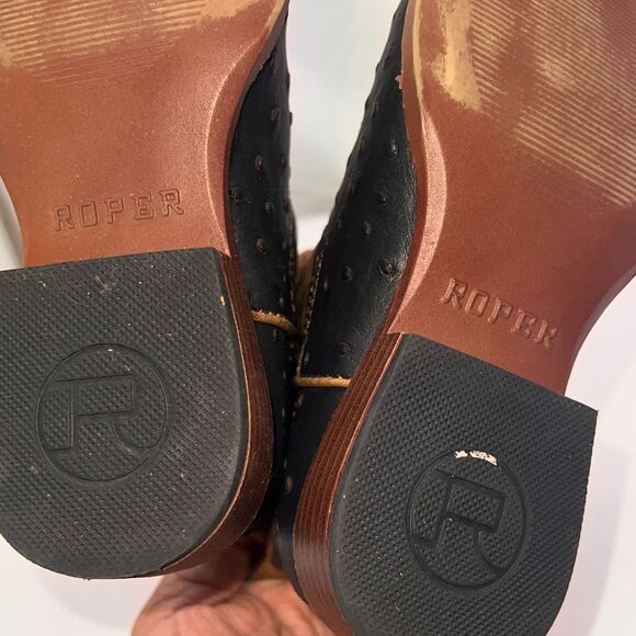 Roper Western Boots Boys Ostrich Faux Little Kids 11 Black/Tan - Picture 8 of 8